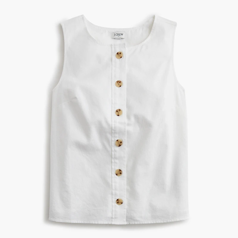 Linen-blend button-front shell