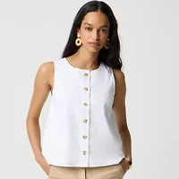 Linen-blend button-front shell