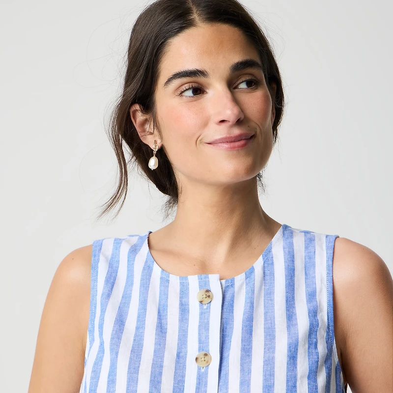 Striped linen-blend button-front shell