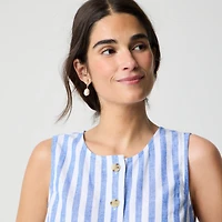 Striped linen-blend button-front shell