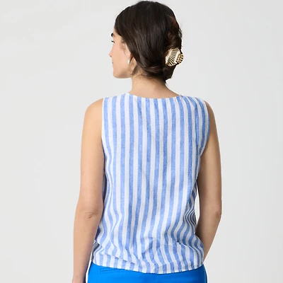 Striped linen-blend button-front shell