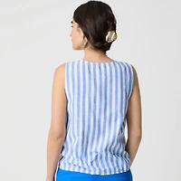 Striped linen-blend button-front shell