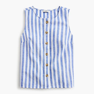 Striped linen-blend button-front shell