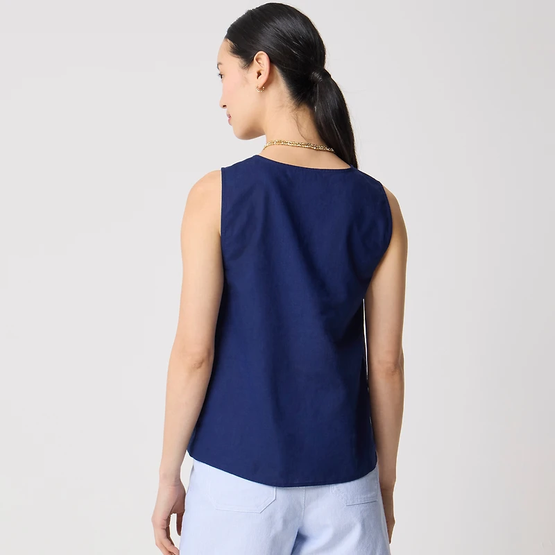 Linen-blend button-front shell