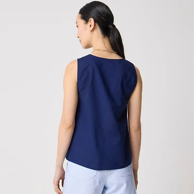 Linen-blend button-front shell