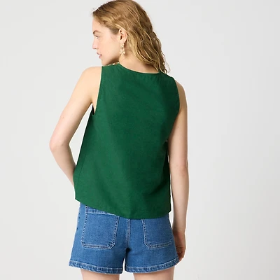 Linen-blend button-front shell