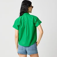 Short-sleeve linen-blend button-up shirt