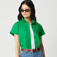 Short-sleeve linen-blend button-up shirt