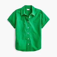 Short-sleeve linen-blend button-up shirt
