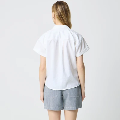 Short-sleeve linen-blend button-up shirt