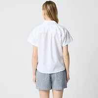 Short-sleeve linen-blend button-up shirt