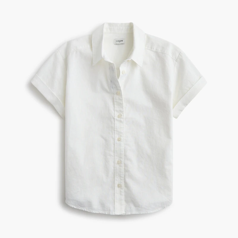 Short-sleeve linen-blend button-up shirt