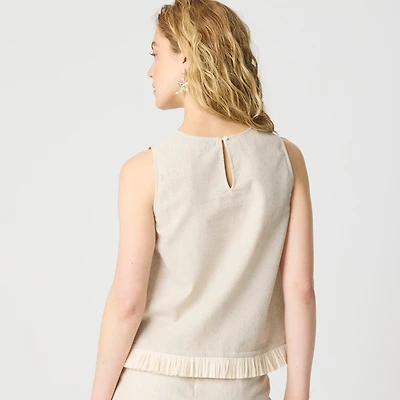 Straw-trim linen-blend shell