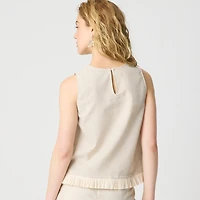 Straw-trim linen-blend shell