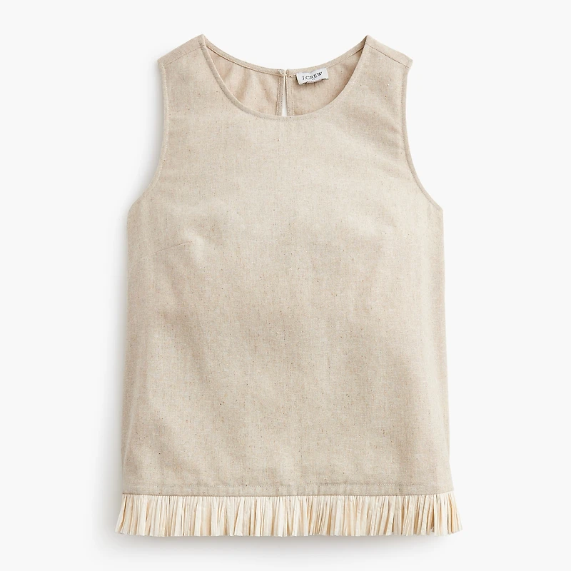 Straw-trim linen-blend shell