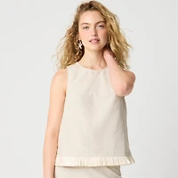Straw-trim linen-blend shell