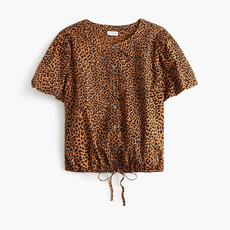 Puff-sleeve tie-waist top