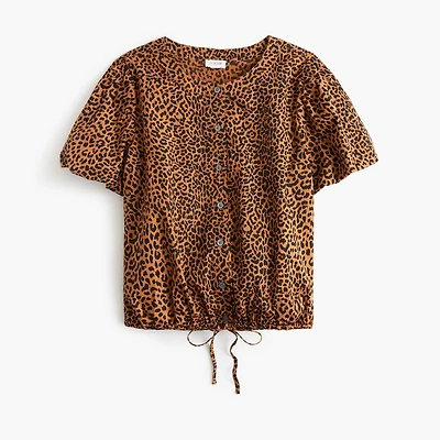 Puff-sleeve tie-waist top