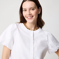 Puff-sleeve tie-waist top