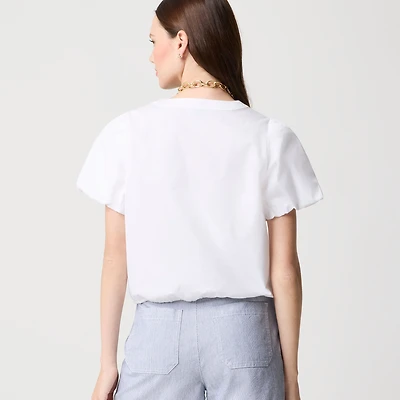 Puff-sleeve tie-waist top