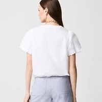 Puff-sleeve tie-waist top
