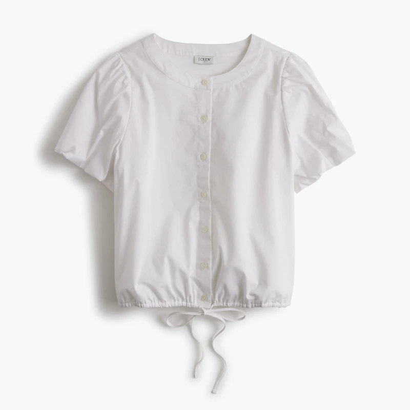 Puff-sleeve tie-waist top