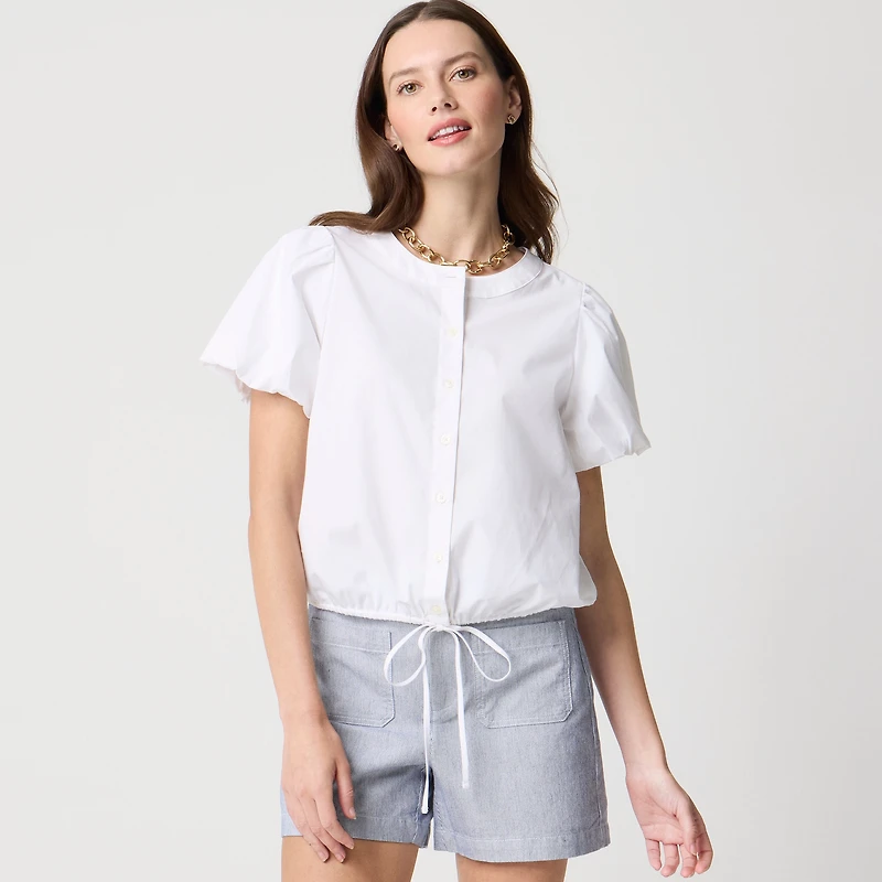 Puff-sleeve tie-waist top