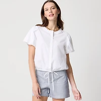 Puff-sleeve tie-waist top