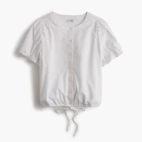 Puff-sleeve tie-waist top