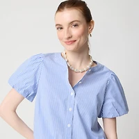 Striped puff-sleeve tie-waist top