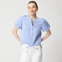 Striped puff-sleeve tie-waist top