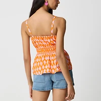Printed strappy shirred top