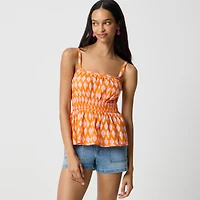 Printed strappy shirred top