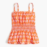Printed strappy shirred top