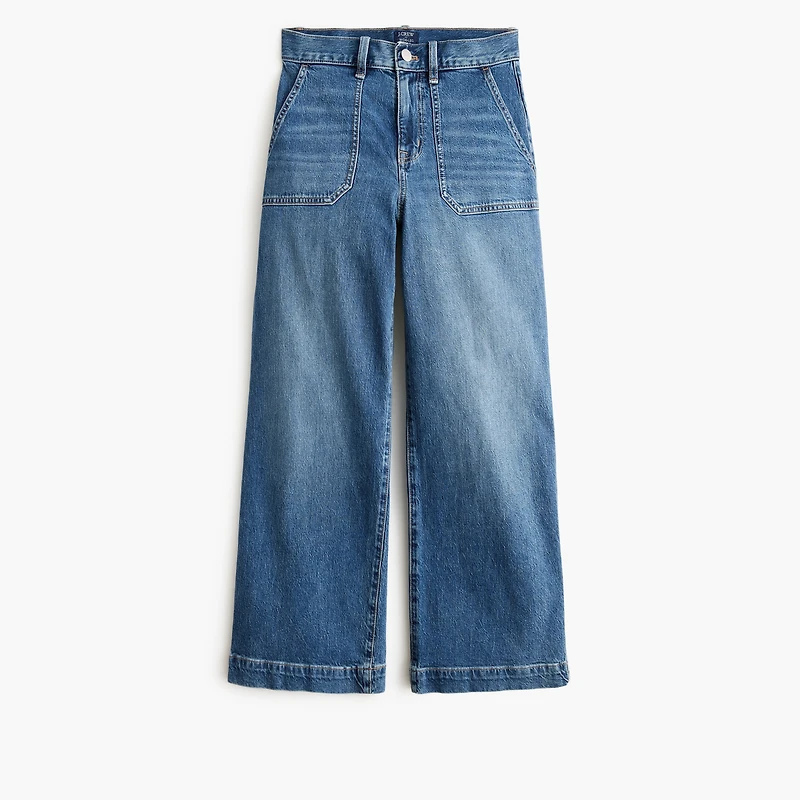 Wide-leg cropped utility jean all-day stretch
