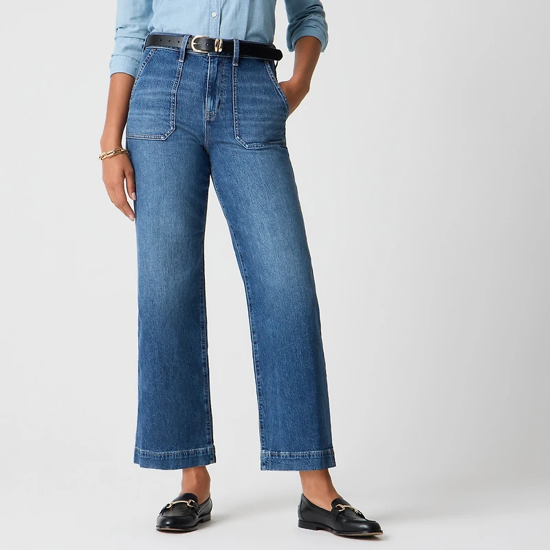 Wide-leg cropped utility jean all-day stretch