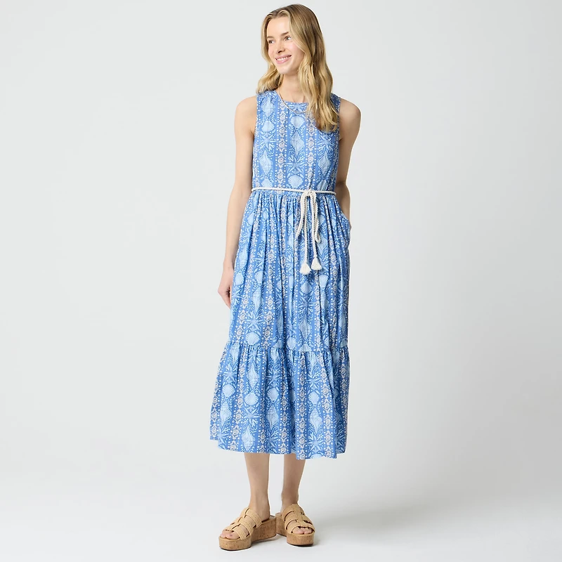 Tiered rope belt midi dress
