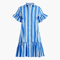 Striped ruffle-sleeve mini shirt-dress