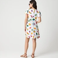 Printed linen-blend flutter-sleeve mini dress