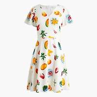 Printed linen-blend flutter-sleeve mini dress
