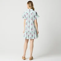 Printed ruffle-sleeve mini shirt-dress