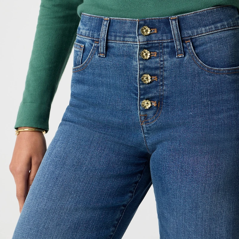 Wide-leg cropped flower button-fly jean in all-day stretch