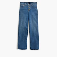 Wide-leg cropped flower button-fly jean in all-day stretch