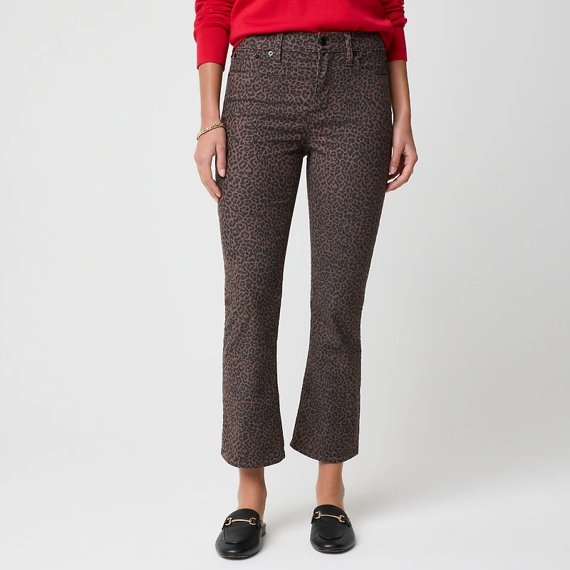Leopard mid-rise flare crop jean all-day stretch