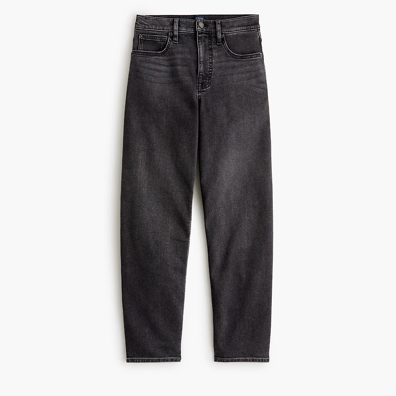 Washed black barrel-leg jean all-day stretch
