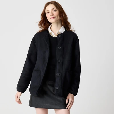 Reversible sherpa and faux-suede jacket