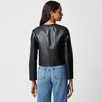 Patch pocket faux-leather lady jacket