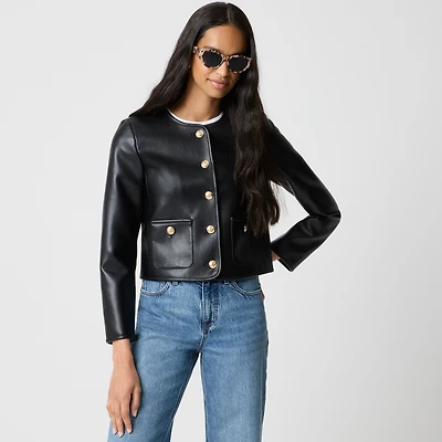 Patch pocket faux-leather lady jacket