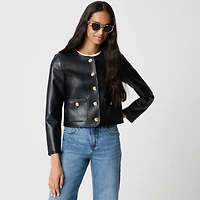 Patch pocket faux-leather lady jacket