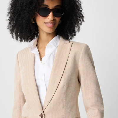 Cotton herringbone one-button blazer